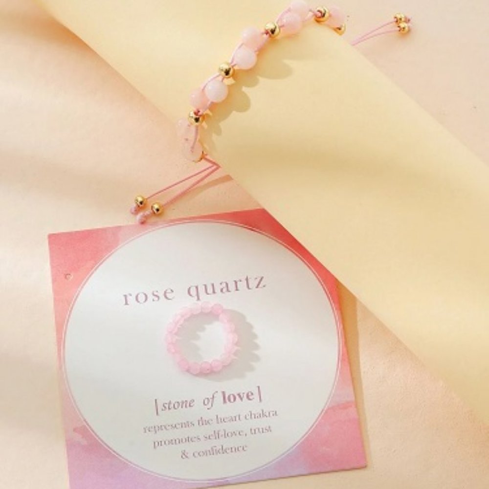 Rose Quartz Stone of Love Pink Colored Bracelet & Ring